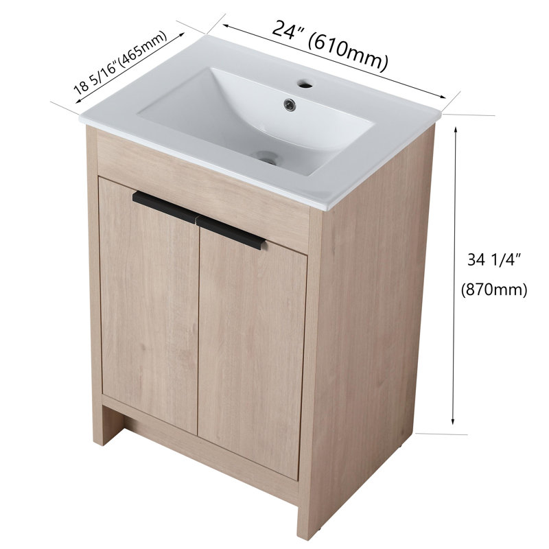 Jeliana 24'' Single Bathroom Vanity with Ceramic Top，2 Soft Close Doors and 1 Adjustable Shelf, Beige