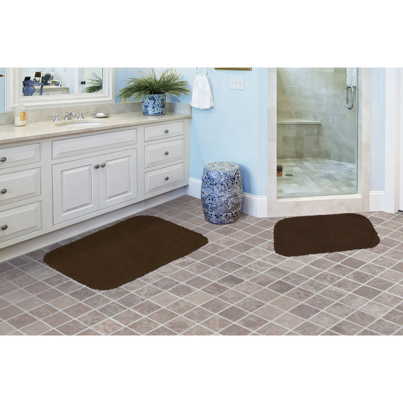Treye Billie-Mae Nylon 2 Piece Bath Rug Set with Non-Slip Backing, Chocolate
