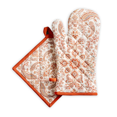 Maison D' Hermine Paisley Linen Potholder & Oven Mitt Set