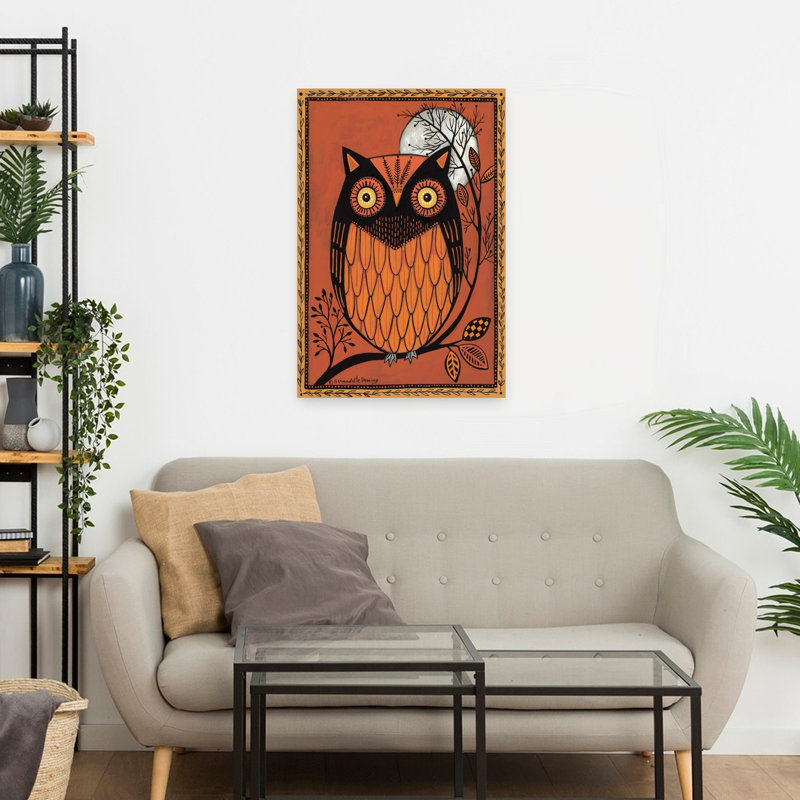 Art abstrait hibou orange, H 24 po x l 16 po