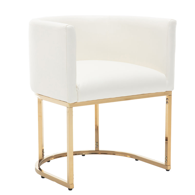 Upholstered Faux Leather Dining Chairs Modern Arm Chairs, Cream, 2