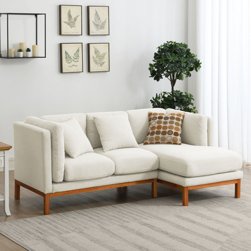Clen Upholstered L-Shaped Sectional, Cream 100% Linen