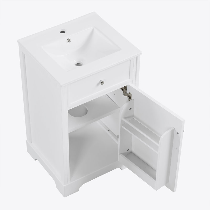 Meuble-lavabo de 20 po avec lavabo, armoire de salle de bain avec porte à fermeture douce, support de rangement et tablette réglable, blanc (ancien numéro de référence: WF531249AAK)