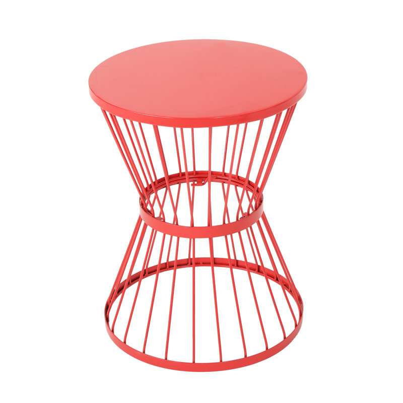 Red Outdoor Side Table, 16" With Fashionable Iron Frame & Table Stylish Look