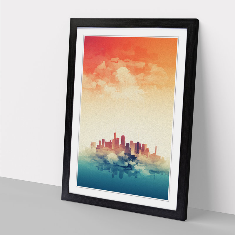 Skyline Minimalism No.2 - Single Picture Frame Print on Wood, Black, 64cm H x 46cm W x 2cm D