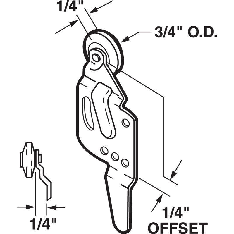 Rouleau de porte de placard avant avec décalage de 1/4 po et roue en nylon de 3/4 po (paquet de 2)