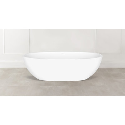 Barcelona 70.875" x 34.125" Freestanding Soaking Bathtub in Volcanic Limestone with Overflow Hole