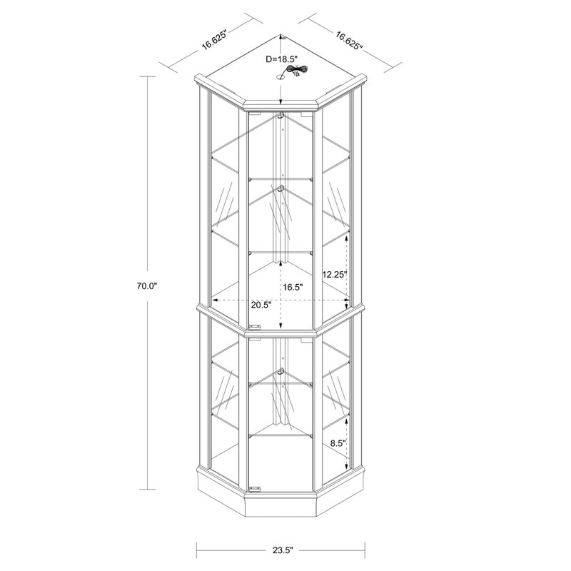 Vitrine de coin lumineuse avec portes en verre et tablettes en verre, Blanc doux