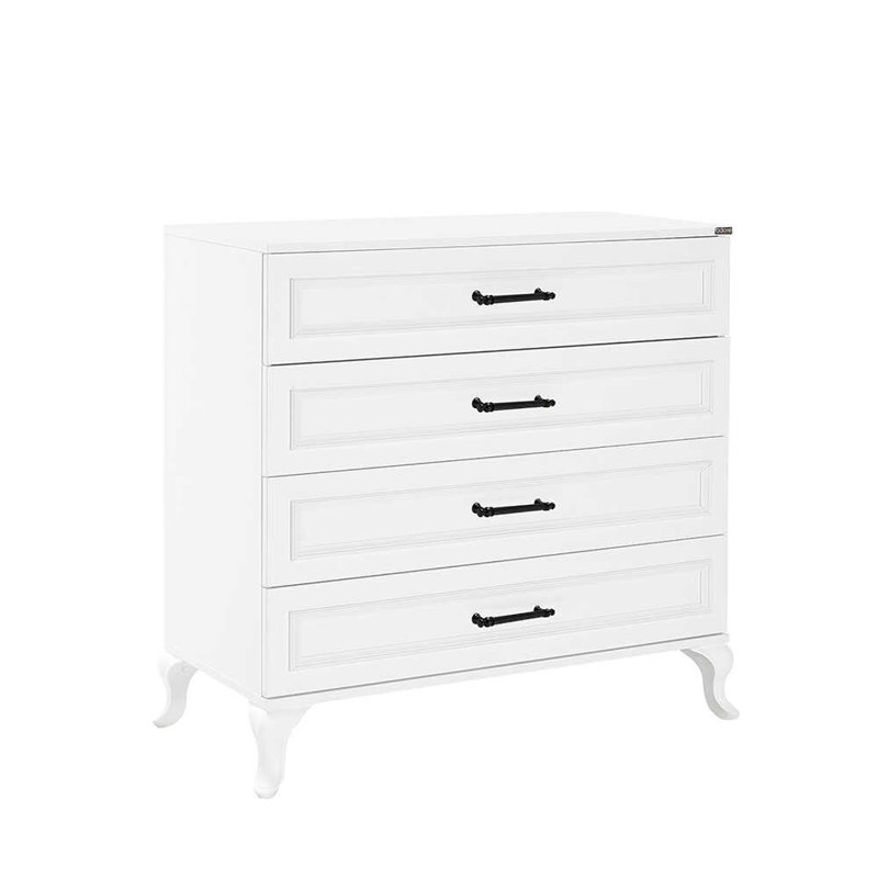 Élégante commode blanche à 4 tiroirs de 35,4 po x 35,0 po x 17,7 po | Panneau de particules enduit, conception à fixation murale | Solution de rangement élégante pour la chambre à coucher ou le salon, couleur unie traditionnelle