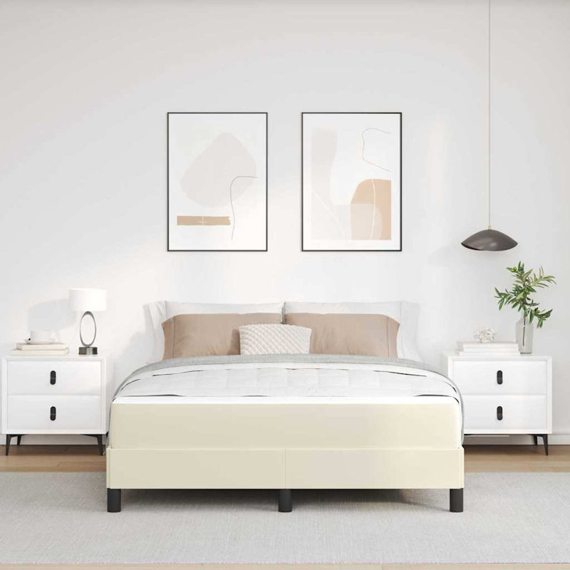  Lit avec matelas en similicuir 55,1 "x 74,8" crème, Double, Crème