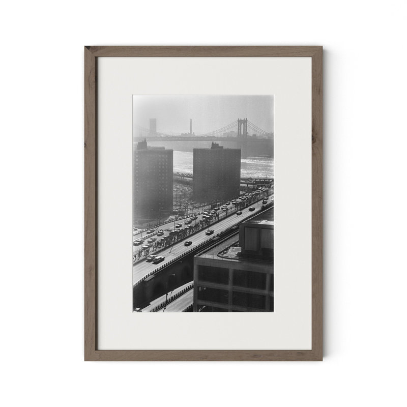 Brooklyn Bridge Print by Barbara Alper, W 18" x H 24", Rustic Walnut