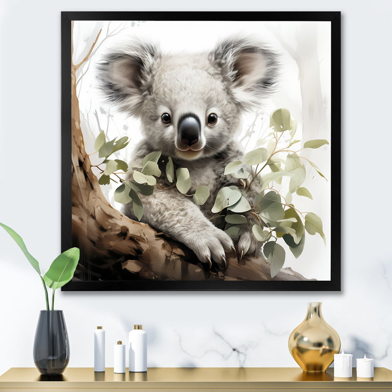 Adorable Koala en Australie IV - Koala, art mural animal, H 36 po x l 36 po x P 1,5 po, Cadre photo noir