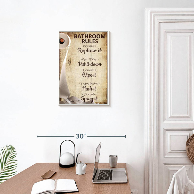 Des règles amusantes pour la salle de bain, 17" x 25", Cadre flottant blanc