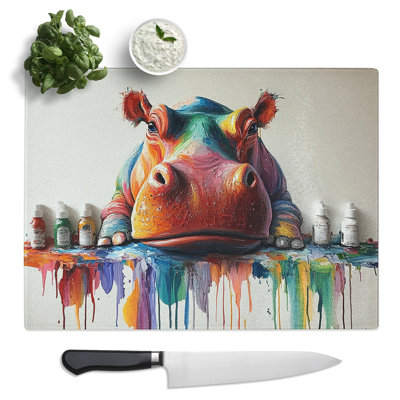 Painted Hippo Vol.1  Glass Chopping Board