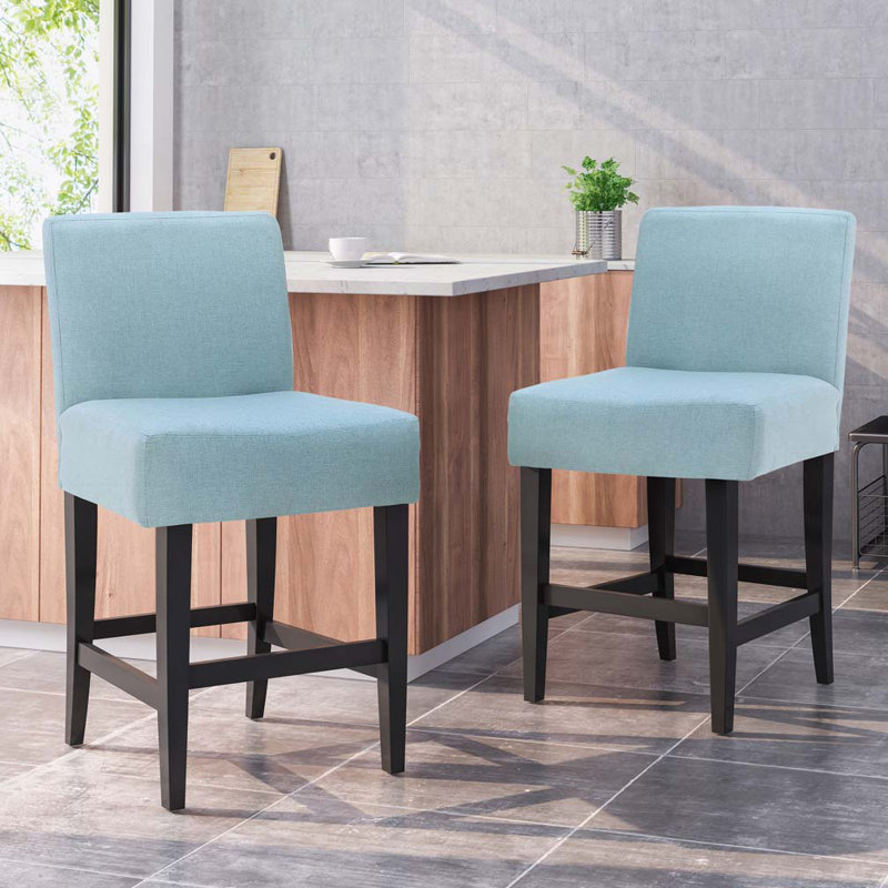 Tabouret de bar en tissu avec structure en bois massif, Bleu clair