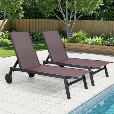  Patio Chaise Lounge Chair Set Of 2 With Table, Adjustable Backrest & Wheels, Waterproof Outdoor Poolside Recliners For Garden, Deck, Lawn & Backyard