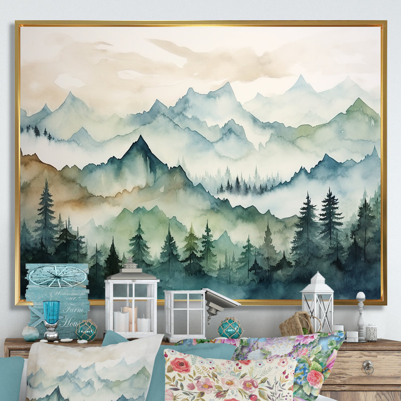 Sommet vert, montagnes du Japon - Art encadré au Japon, Cadre flottant doré, H 12 po x l 20 po x P 1 po