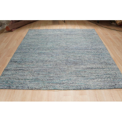 Tapis bleu moderne tissé en soie tissé à la main Horizon