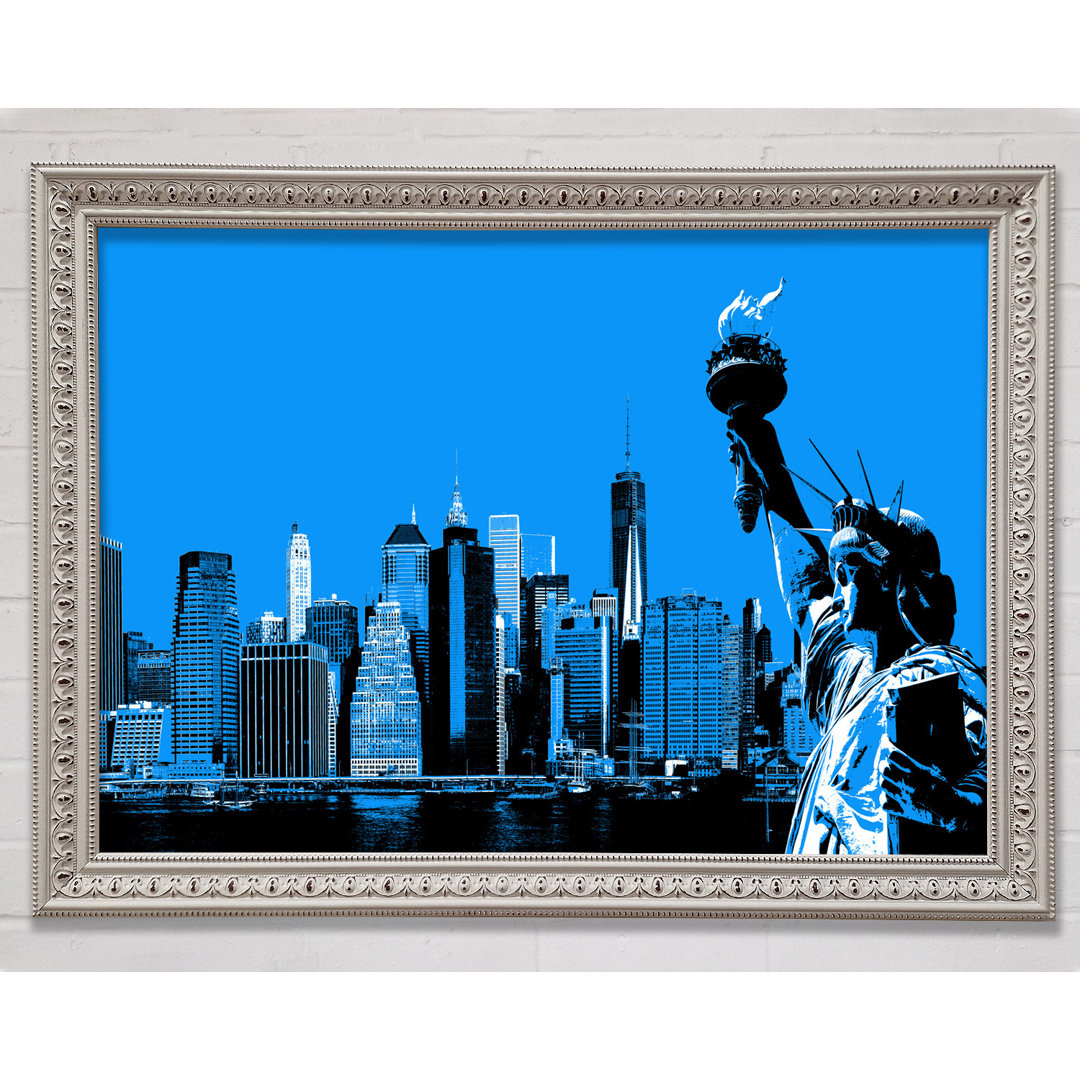 Gerahmter Fotodruck The Statue Of Liberty in Blau