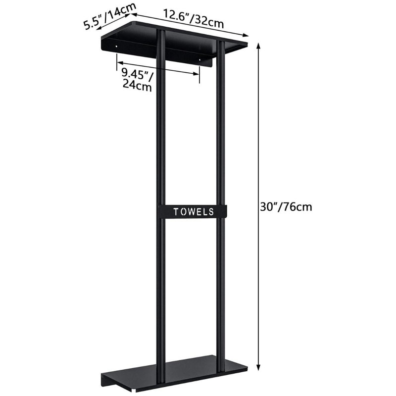 Porte-serviettes mural pour serviettes roulées, rangement pour serviettes de petite salle de bain pouvant contenir 6 grandes serviettes, porte-serviettes de 30 pouces avec tablette, noir