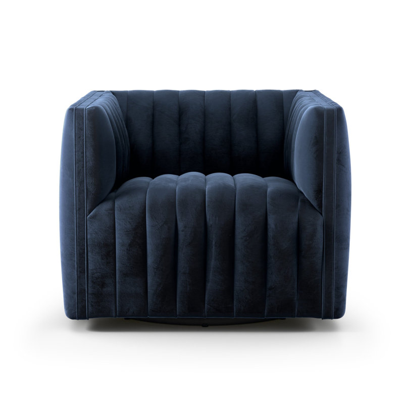 Augustine Swivel Tufted Chair, Sapphire Navy Polyester Blend