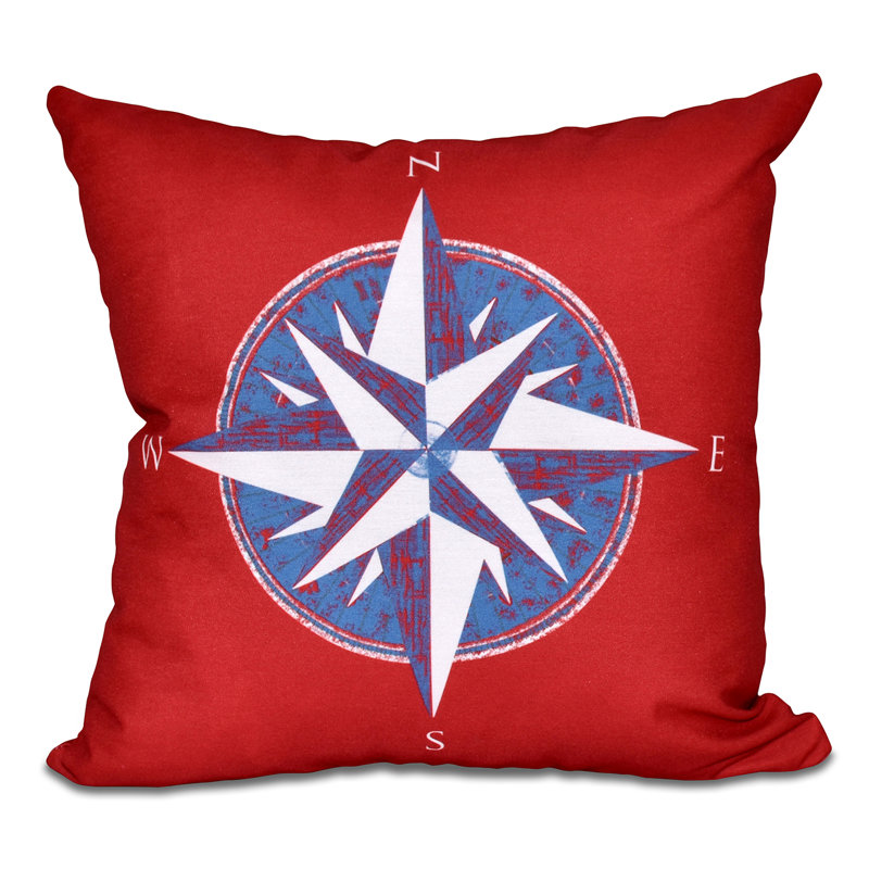 Nautical Nights Reversible Throw Pillow, 16" H x 16" W, Red