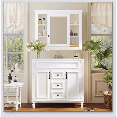 36'' Modern Bathroom Vanity With Top Sink, Mirror Cabinet, And Ample Storage For Contemporary Bathrooms