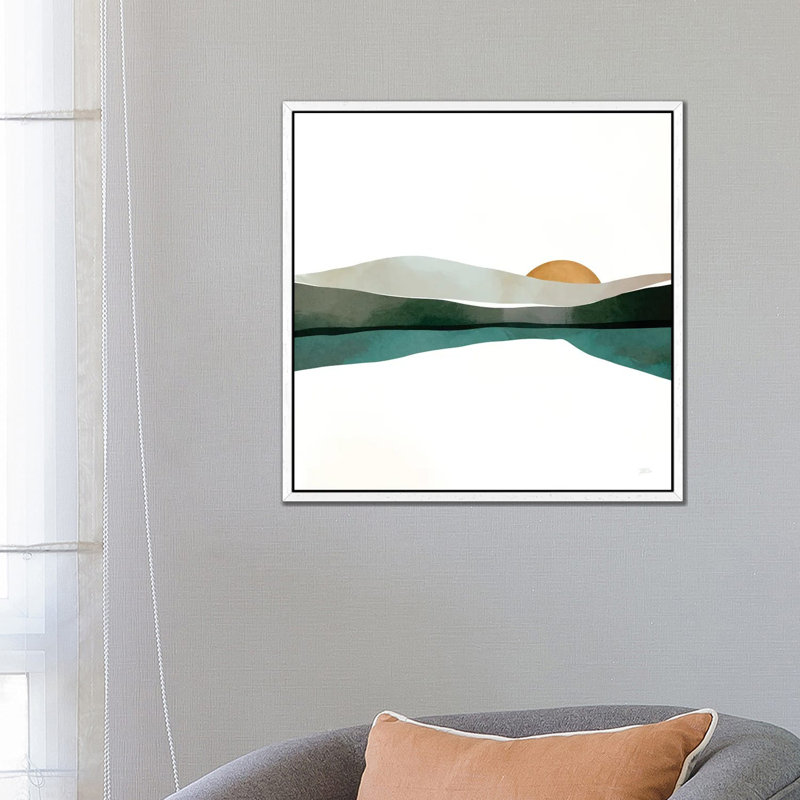 Teal Sunset 1 Piece Wall Art on Canvas, 66.04 cm H x 66.04 cm W, White Framed