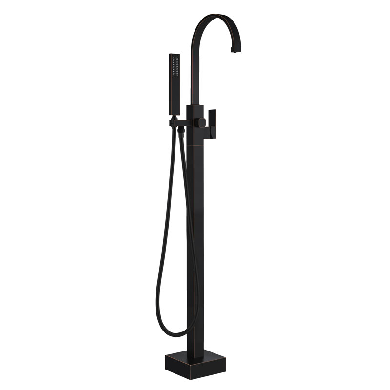 WOODBRIDGE F0064ORB Contemporary Single Handle Floor Mount Freestanding Tub Filler Faucet with Hand Shower in Oil Rubbed Bronze Finish. 