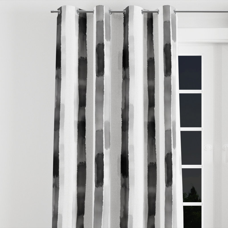 Rideaux Modern - rideaux à œillets à rayures noires et blanches - 1 panneau, L 52 po x L 95 po, Œillets argentés