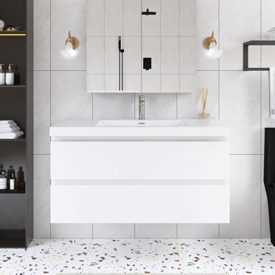 42'' Wall-Mounted Single Bathroom Vanity With Integrated Resin Top