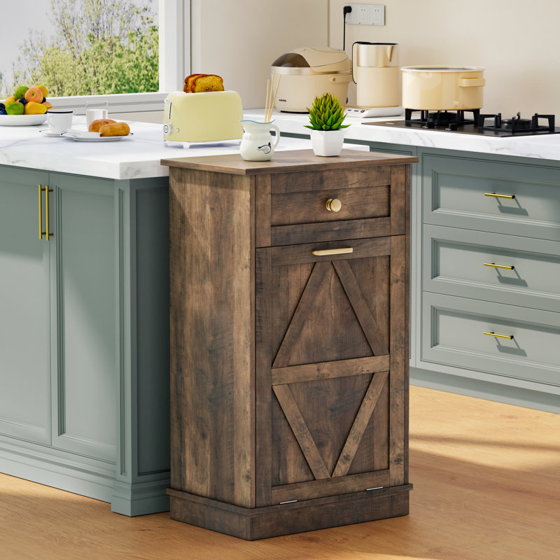 Tilt Out Trash Cabinet(Not include trash can), Brown