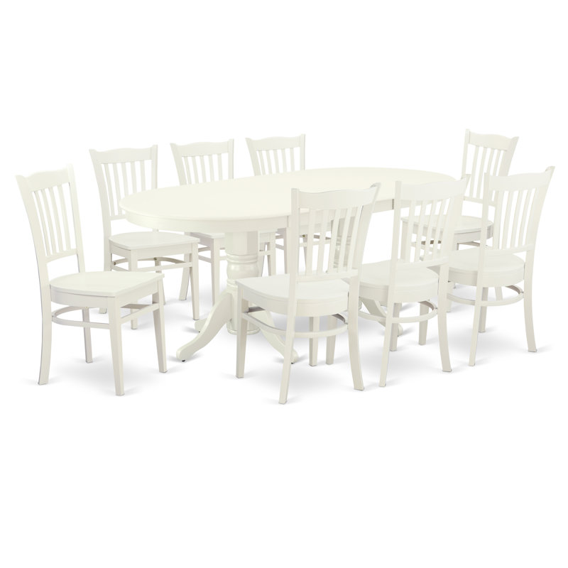 9 Piece Dining Set Includes an Oval Dining Room Table with Butterfly Leaf and 8 Wood Seat Chairs, Linen White