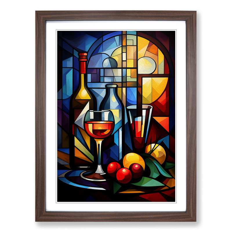 Wine Cubism Art - Framed Print, Walnut Framed, 46cm H x 34cm W