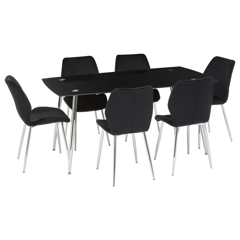 Festus 6 - Person Dining Set, Black, Silver, Black/Silver