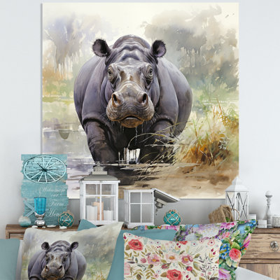 Gris serein Hippo majestueux - art mural hippopotame