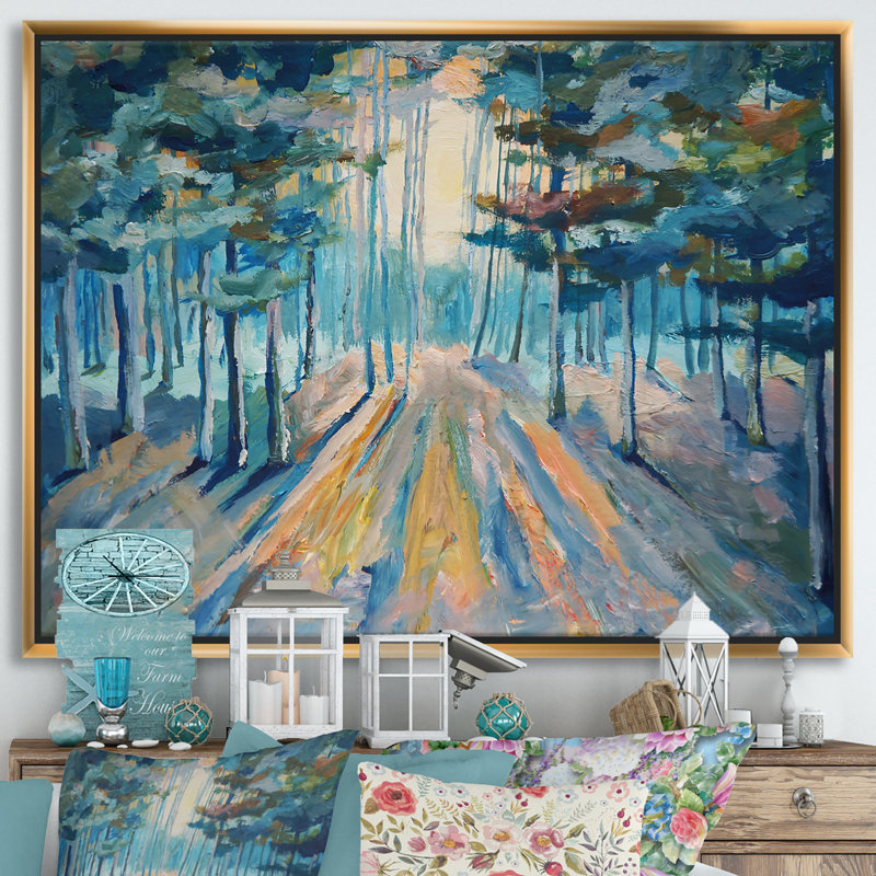 Peint à la main au soleil dans la forêt d'hiver - reproduction d'art sur toile, H 12 po x l 20 po x p 1 po