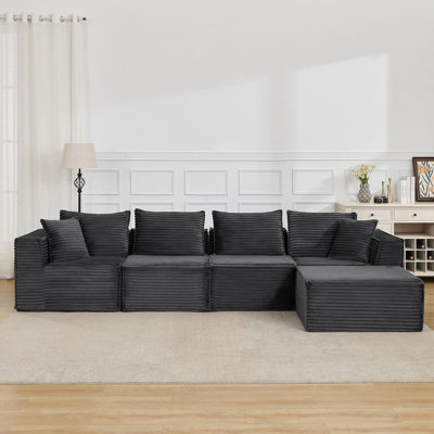 Canapé modulaire de 107 po avec 1 repose-pieds et canapé en forme de L pour le salon, sans assemblage
