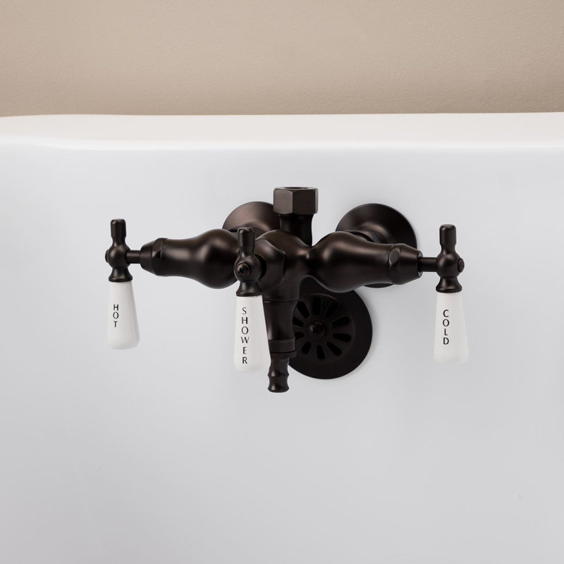 3 Handle Wall Clawfoot Tub Faucet with Diverter, Oil Rubbed Bronze