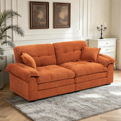 Canapé-lit à accoudoirs rembourrés en chenille de 84 po avec coussins en mousse à mémoire de forme et ressorts ensachés Geneveve