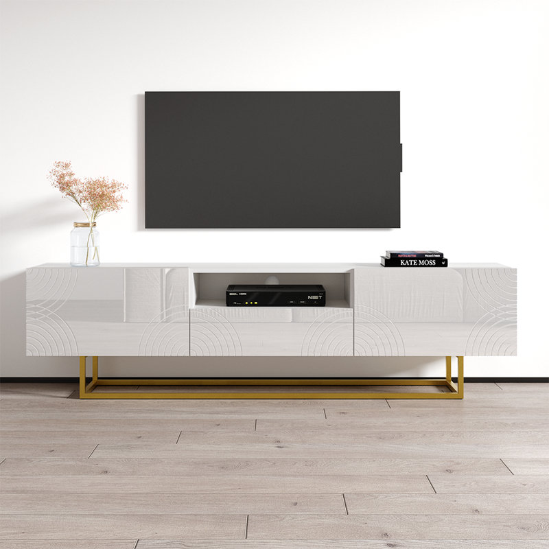 Meuble télé 20,3 po avec finition ultrabrillante, Blanc