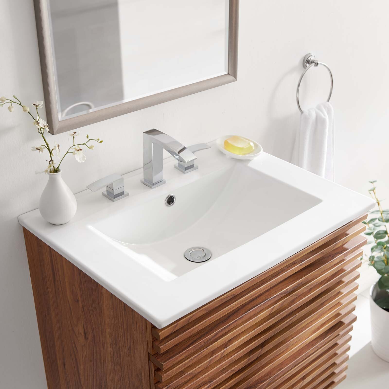 Modway Cayman White Ceramic Rectangular Drop In Bathroom Sink Reviews   Cayman White Ceramic Rectangular Drop In Bathroom Sink 