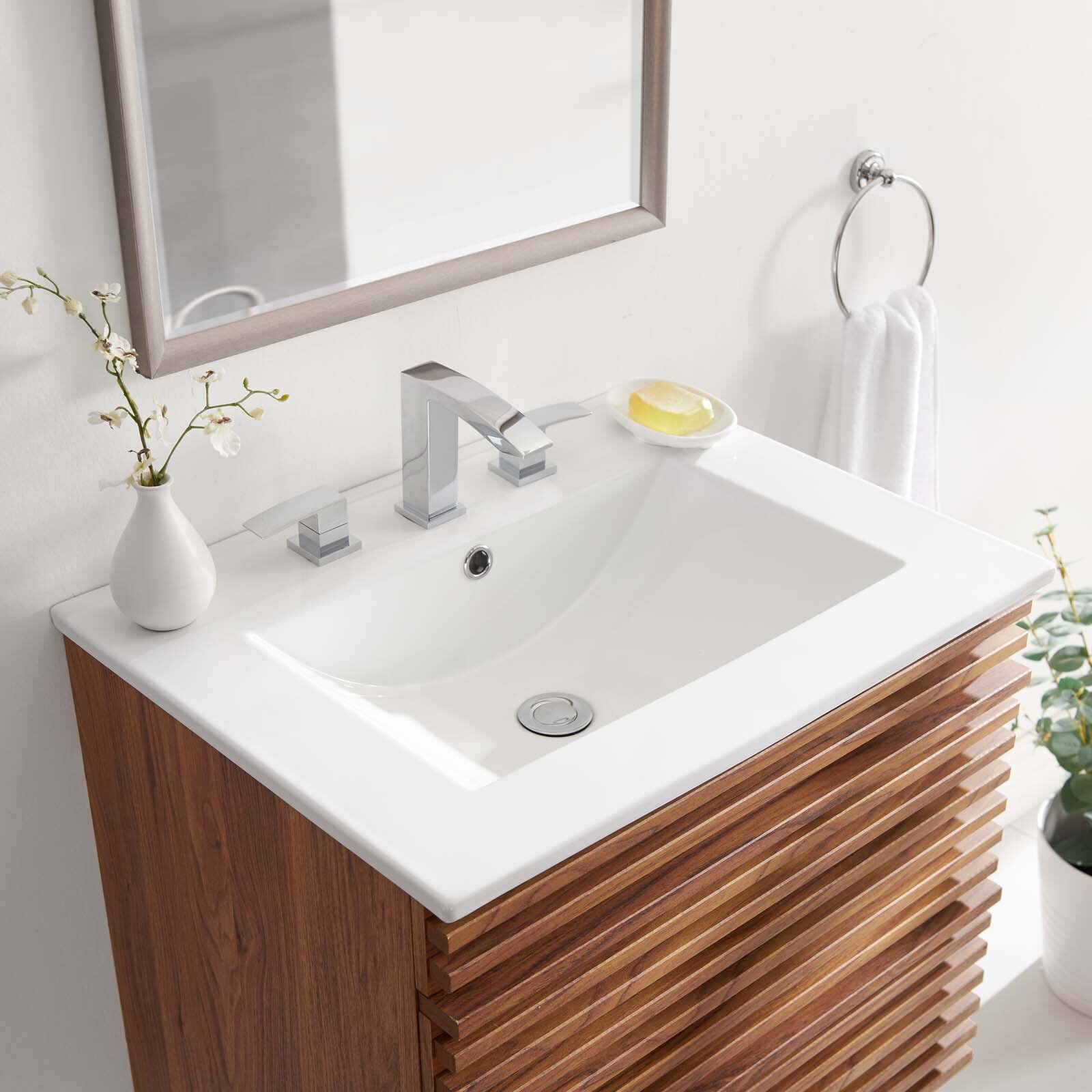 modway cayman 24.5'' white ceramic rectangular drop-in bathroom
