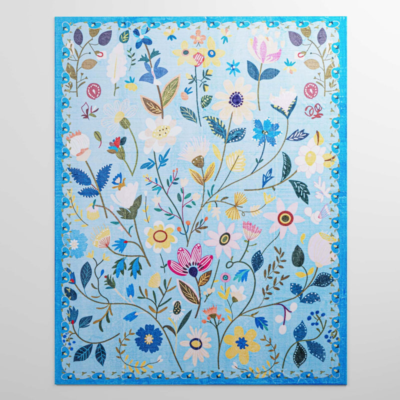 Nature Voja Floral Non-Slip Machine Washable Colorful Modern Area Rug in Blue for Living Room, Bedroom, Hallway Runner, Entryway Rugs