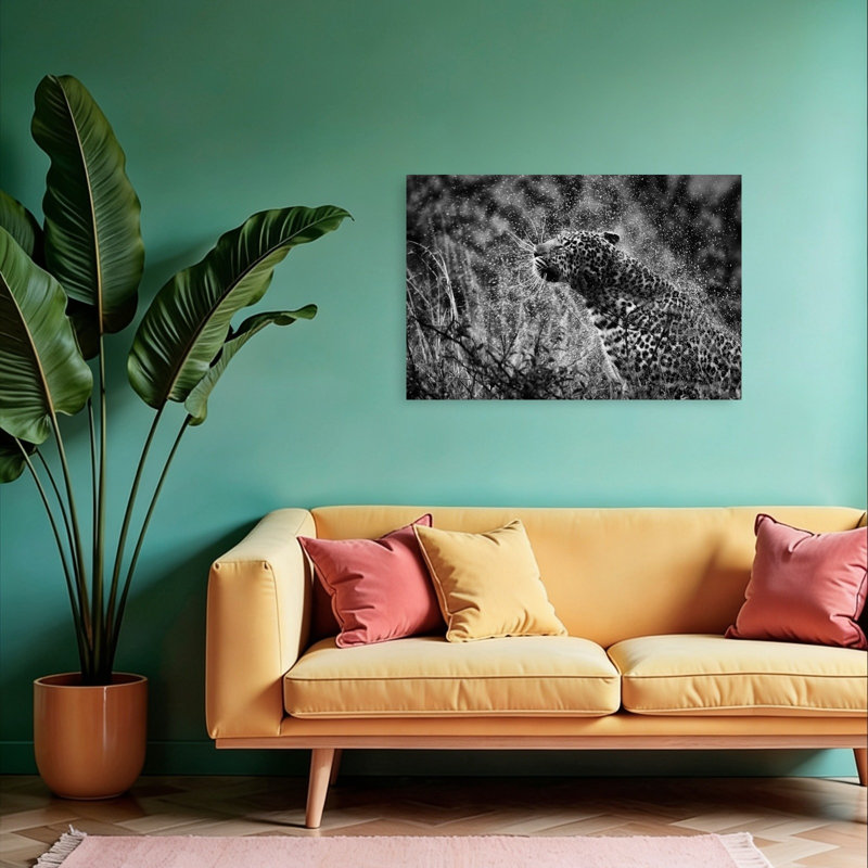 Wild Leopard Splash Contemporary Cat Animal Nature Wall Art Print, 60.96cm H x 91.44cm W