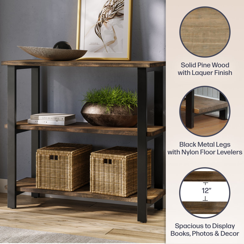32" W Solid Wood Bookcase with Metal Frame 