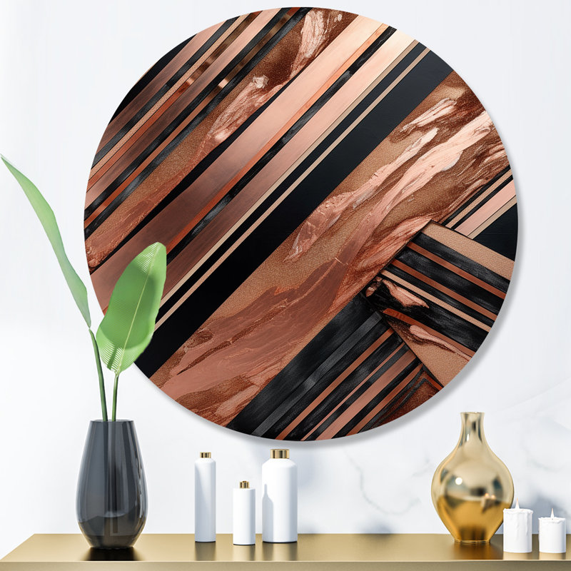 Gold Embracing Essence Of Lines I - Abstract Marble Round Wall Art on Metal, 16" H x 16" W x 1" D