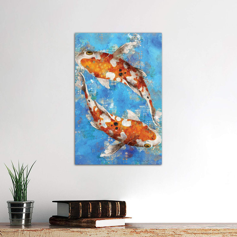 Koi Fishes Blue by Durro Art - Wrapped Canvas Print, 66.04 cm H x 45.72 cm W x 1.91 cm D