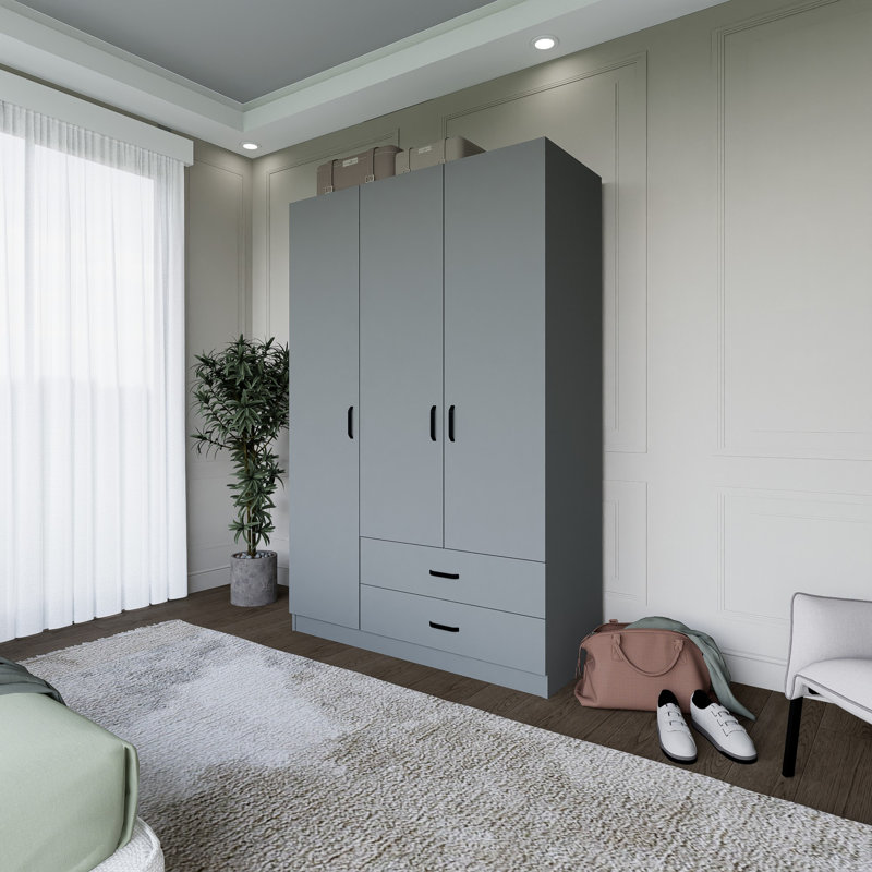 Berend 3 Door Manufactured Wood Wardrobe, Grey