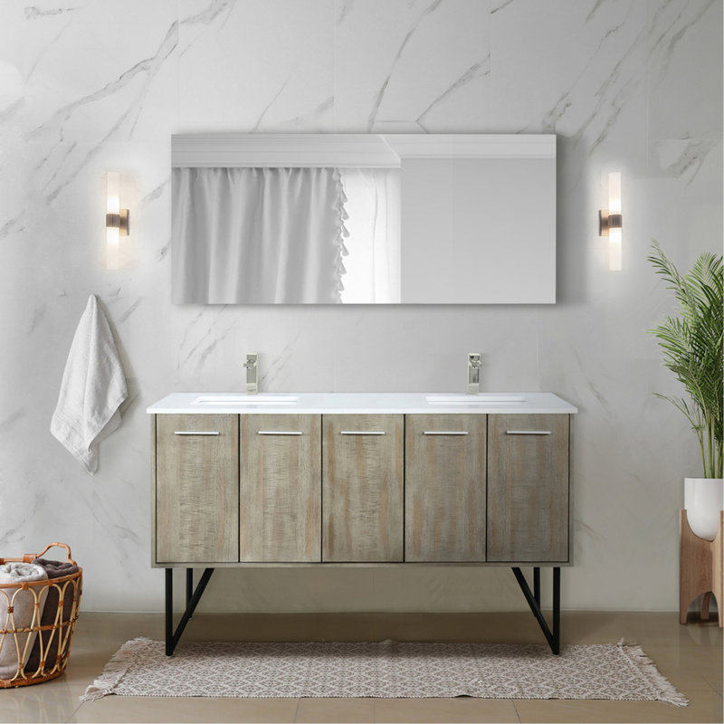 Meuble-lavabo double avec comptoir en quartz blanc (SINK SINK), L 60 po